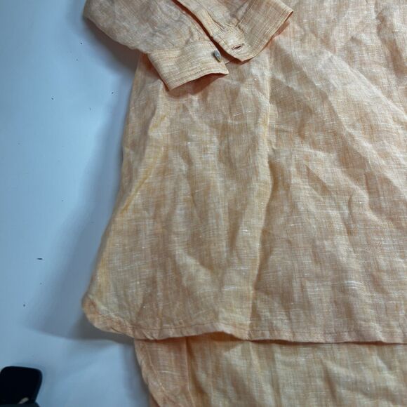 Chico's Linen Henley Tunic Top Womens 1 Orange Coral Top Popover EUC Creamsicle - Picture 5 of 8